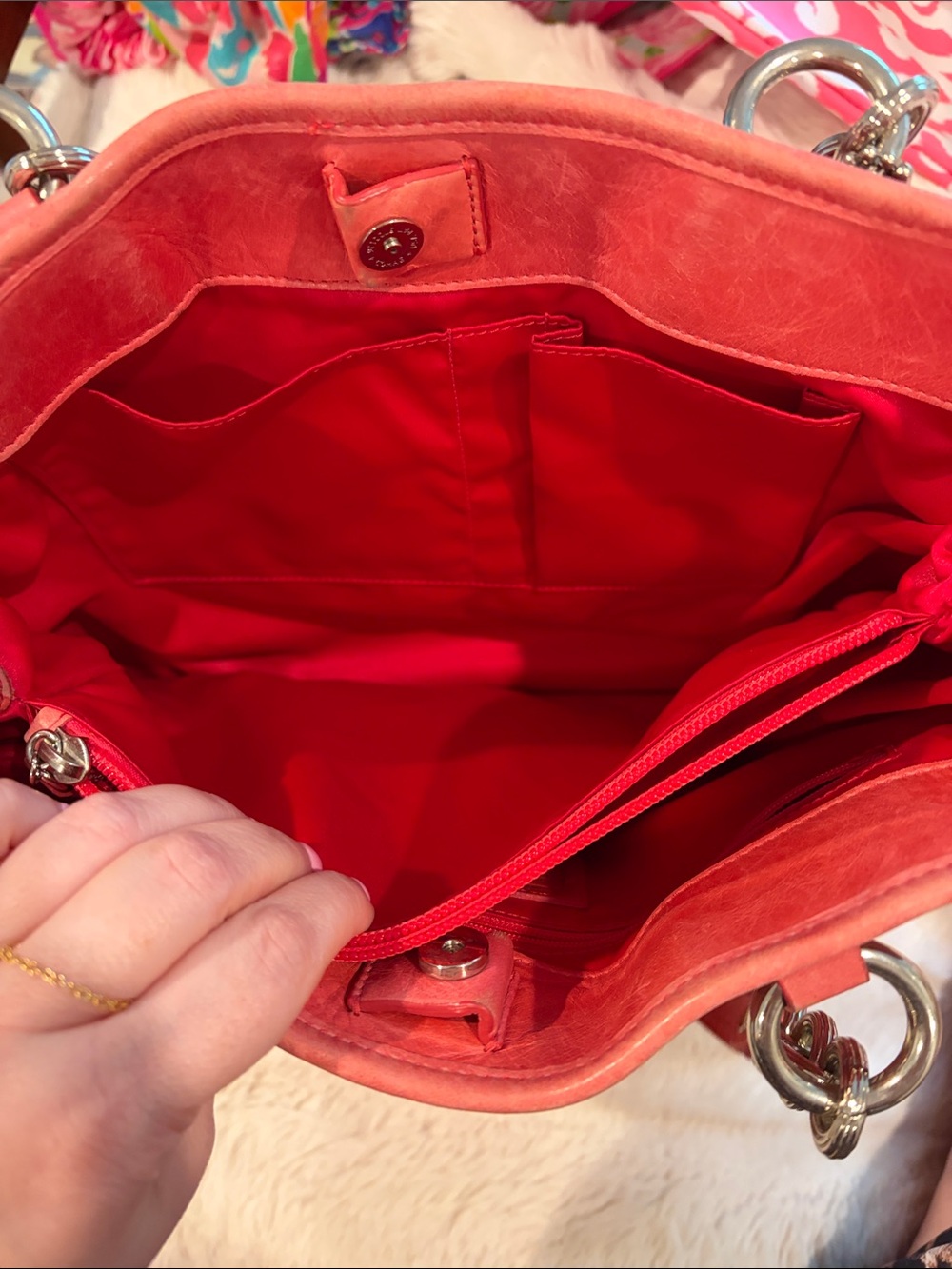 Coach Coral Pink Leather Tote with Front Flap Pocket and Tassel Charm - Picture 6 of 6